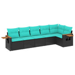 6 részes fekete polyrattan kerti ülőgarnitúra párnával 2