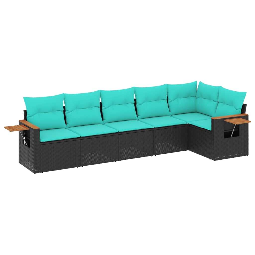 6 részes fekete polyrattan kerti ülőgarnitúra párnával 2