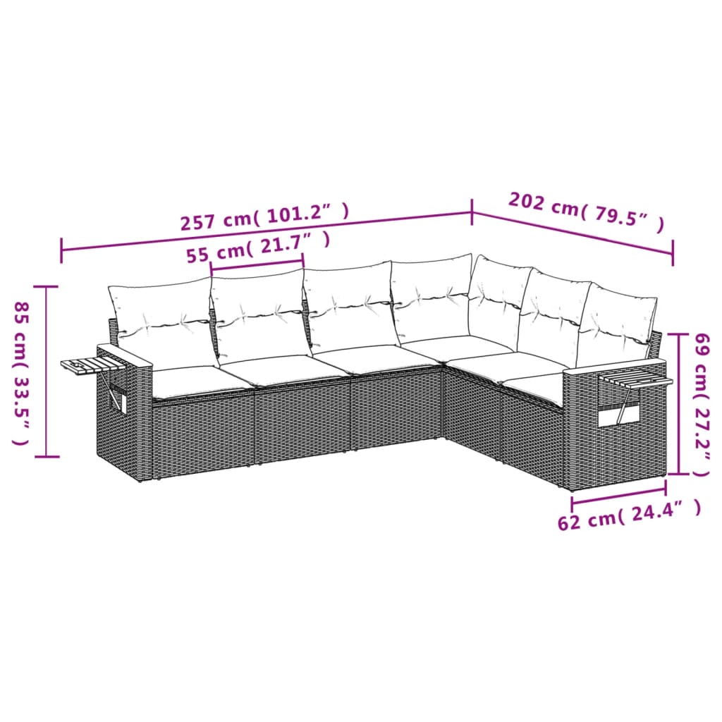6 részes szürke polyrattan kerti ülőgarnitúra párnákkal 8