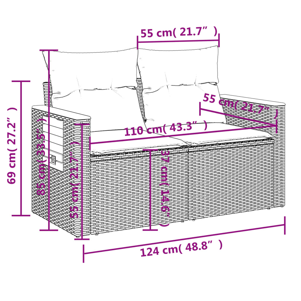 6 részes szürke polyrattan kerti ülőgarnitúra párnákkal 9
