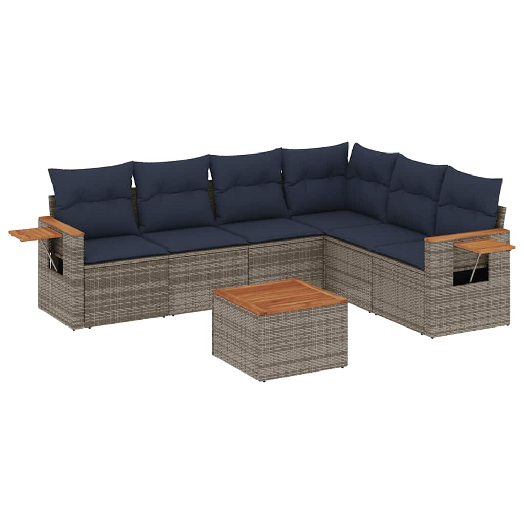 7 részes szürke polyrattan kerti ülőgarnitúra párnákkal 2