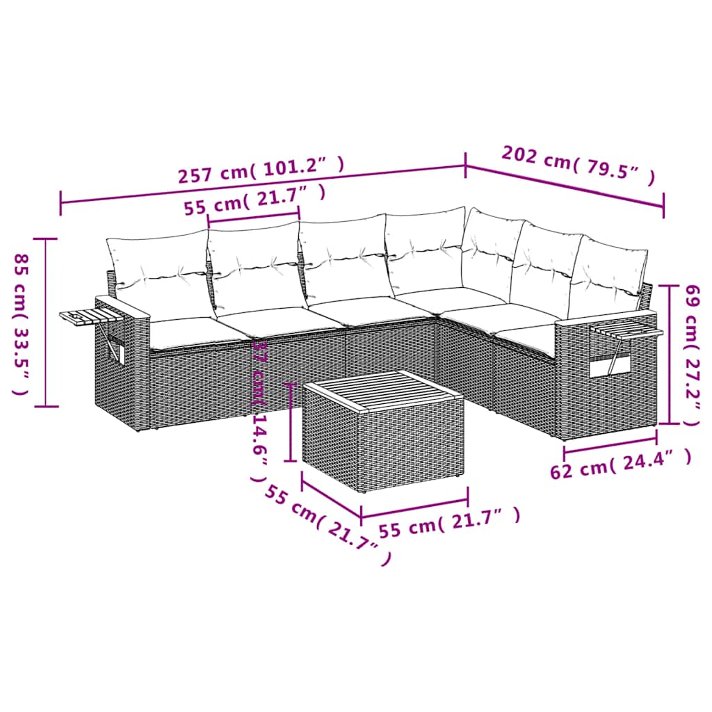 7 részes szürke polyrattan kerti ülőgarnitúra párnákkal 9