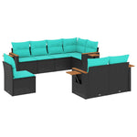 8 részes fekete polyrattan kerti ülőgarnitúra párnával 2