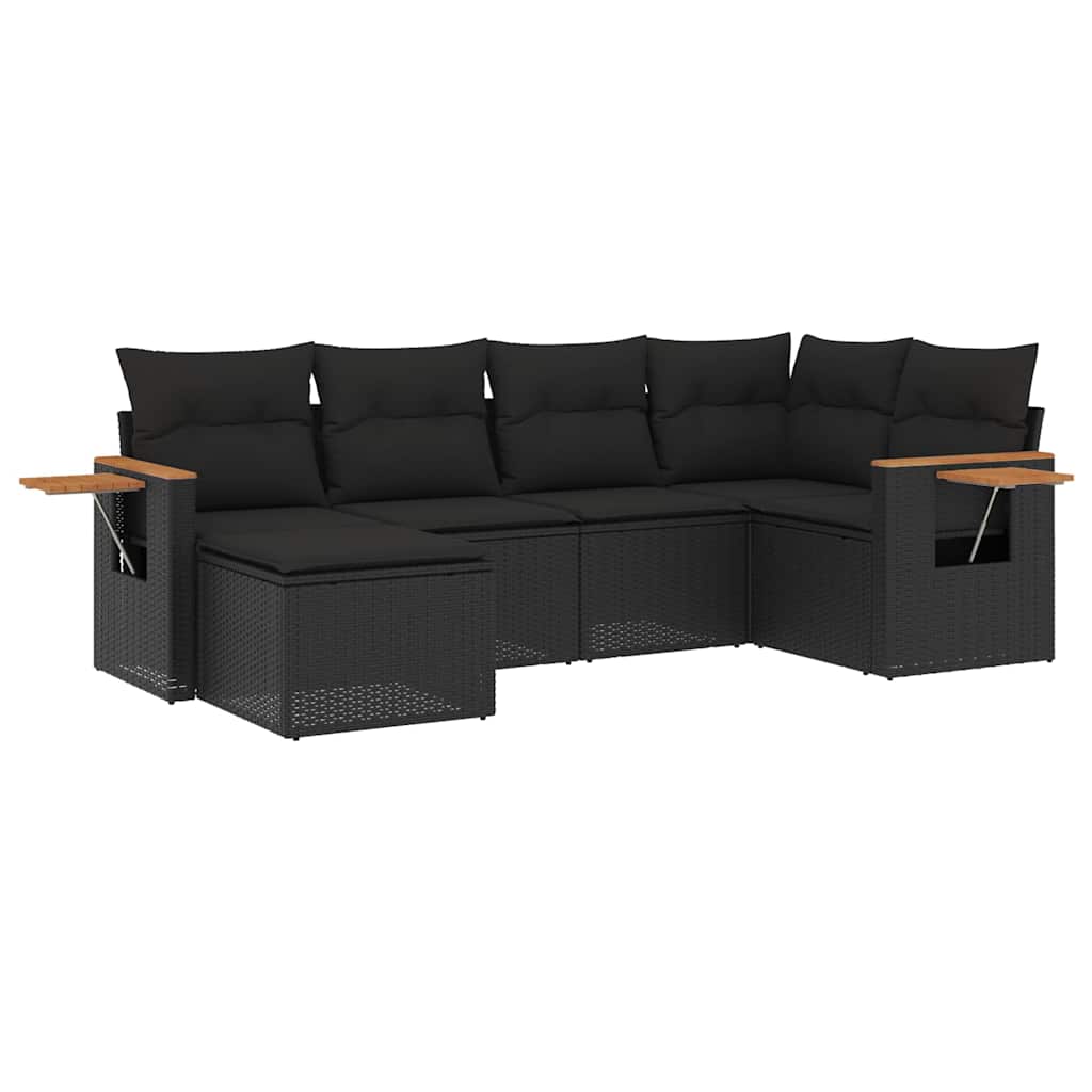 6 részes fekete polyrattan kerti ülőgarnitúra párnákkal 2