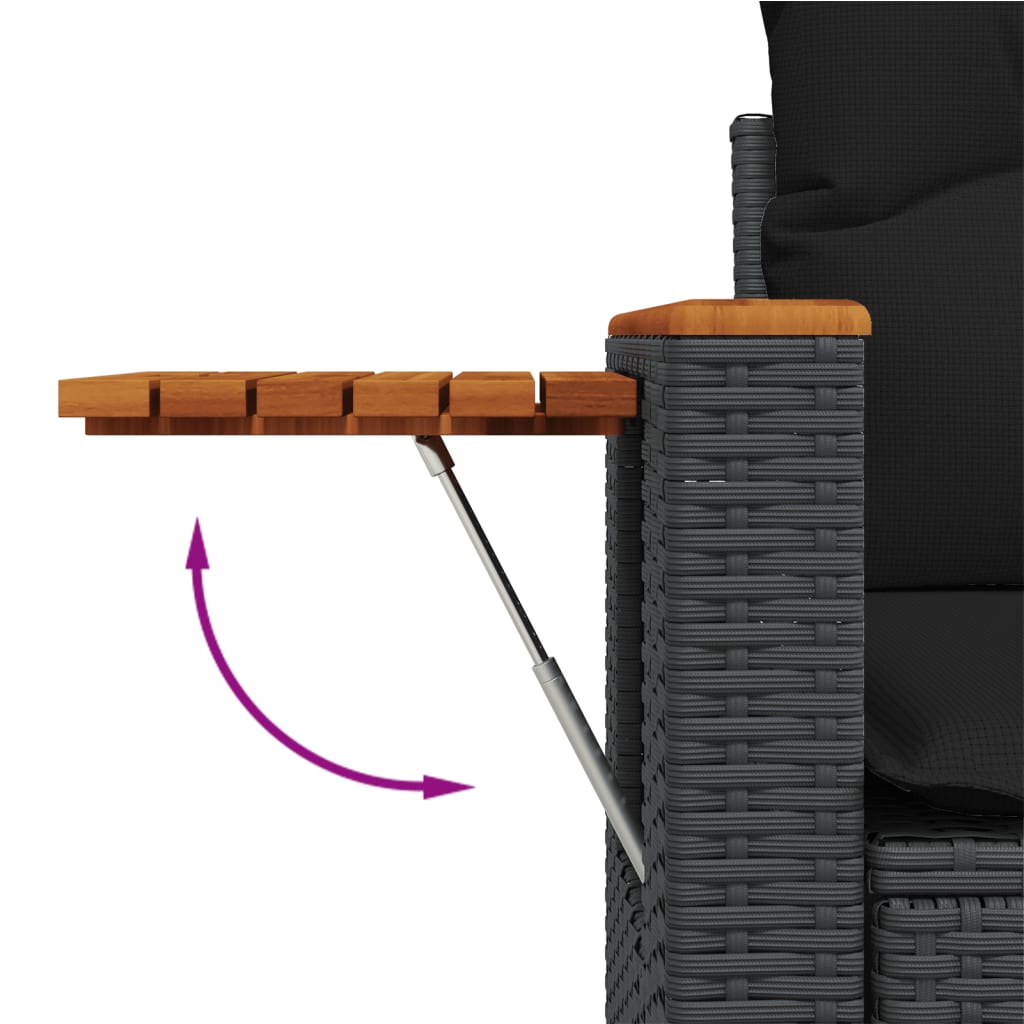 6 részes fekete polyrattan kerti ülőgarnitúra párnákkal 8