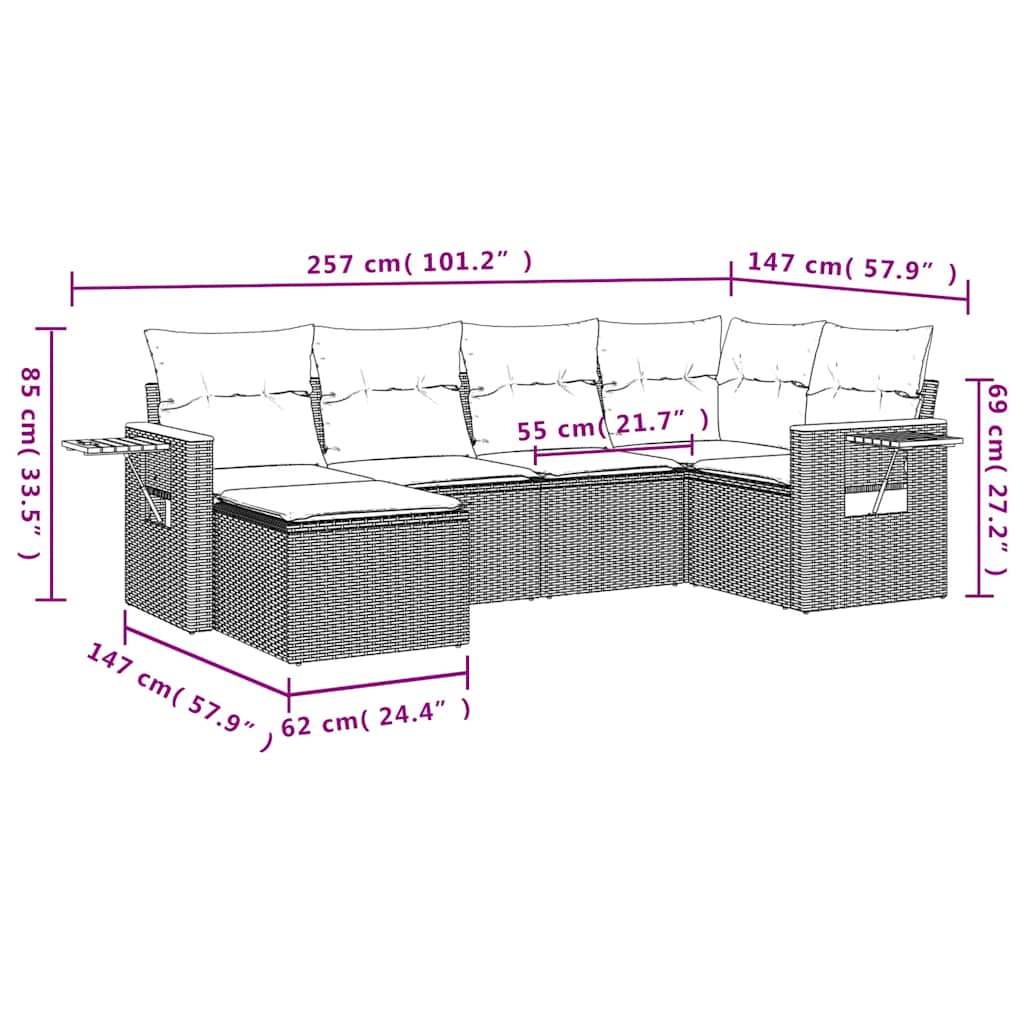 6 részes fekete polyrattan kerti ülőgarnitúra párnákkal 9
