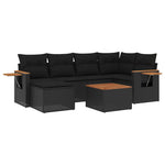 7 részes fekete polyrattan kerti ülőgarnitúra párnával 2