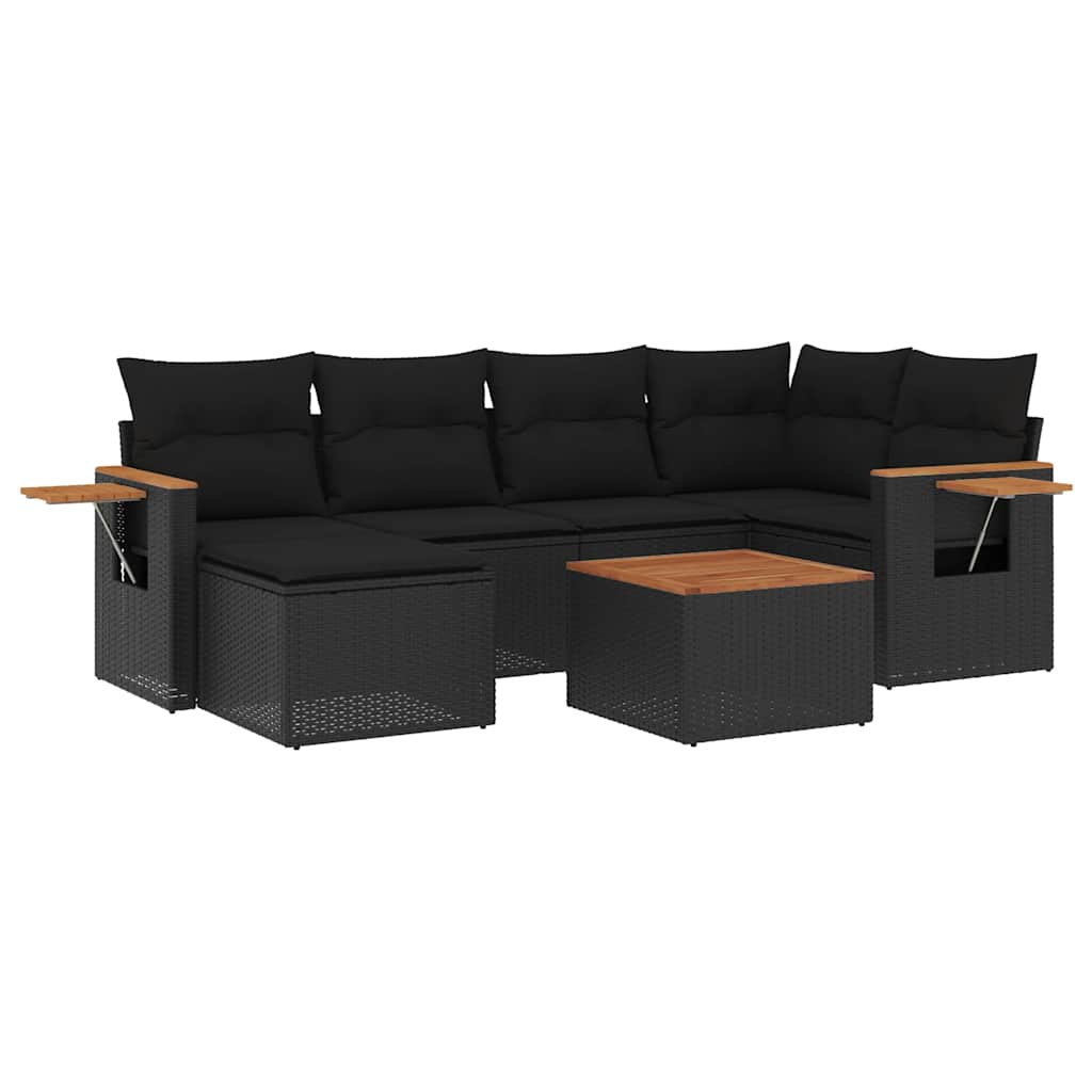 7 részes fekete polyrattan kerti ülőgarnitúra párnával 2