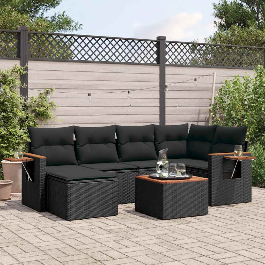 7 részes fekete polyrattan kerti ülőgarnitúra párnával