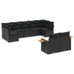 9 részes fekete polyrattan kerti ülőgarnitúra párnákkal 2