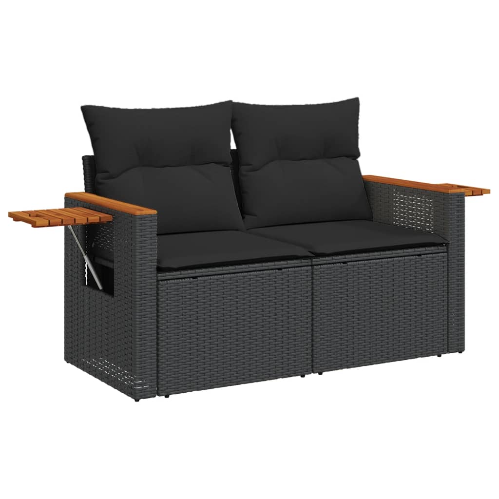 9 részes fekete polyrattan kerti ülőgarnitúra párnákkal 6