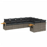 9 részes szürke polyrattan kerti ülőgarnitúra párnákkal 2