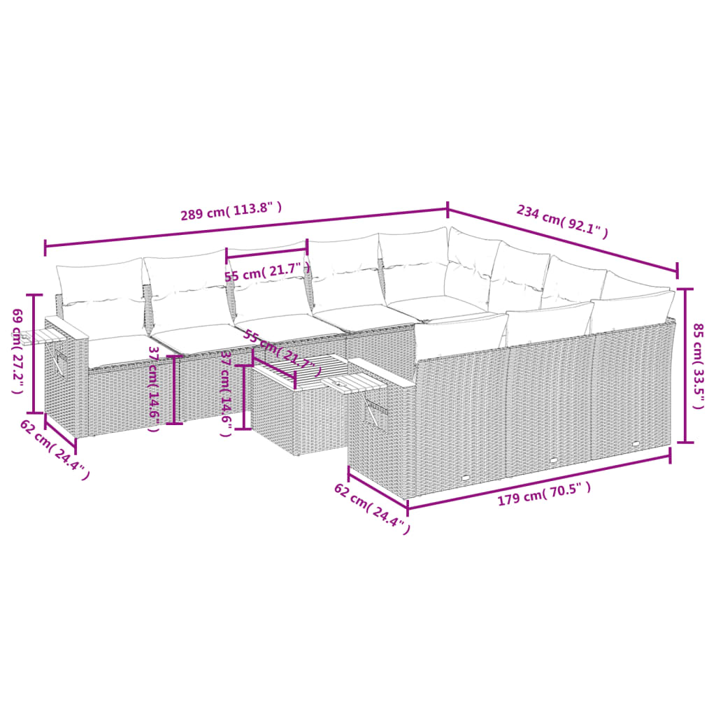 11 részes szürke polyrattan kerti ülőgarnitúra párnákkal 9