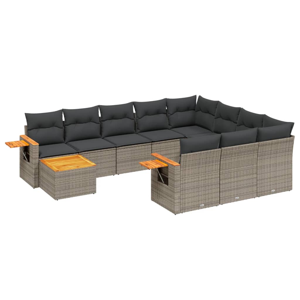 11 részes szürke polyrattan kerti ülőgarnitúra párnákkal 2