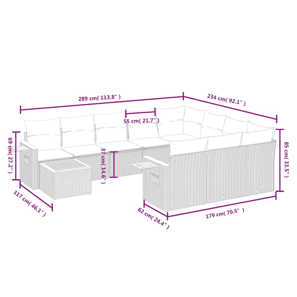 11 részes szürke polyrattan kerti ülőgarnitúra párnákkal 7