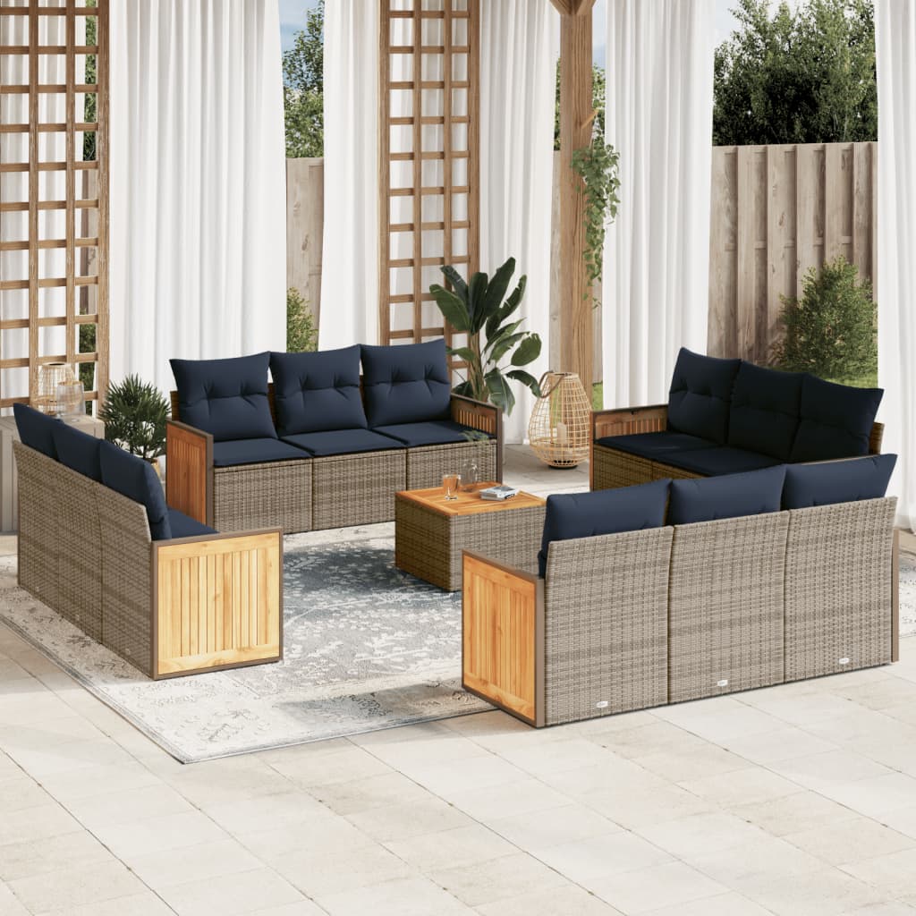 13 db szürke polyrattan kerti kanapégarnitúra párnákkal