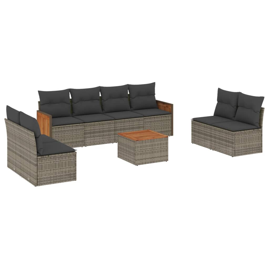 9 részes szürke polyrattan kerti ülőgarnitúra párnákkal 2