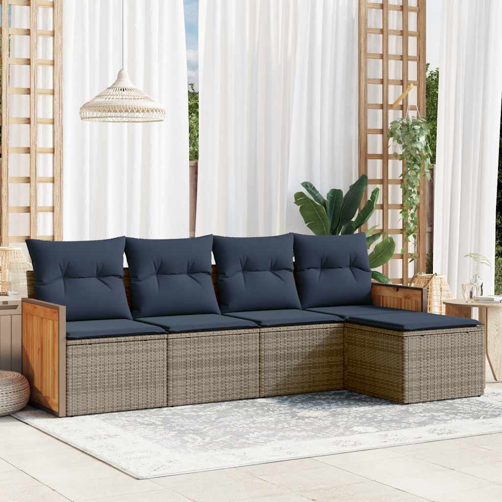 5 db szürke polyrattan kerti kanapégarnitúra párnákkal