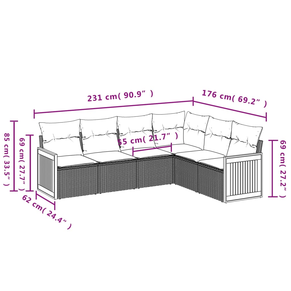 6 részes bézs polyrattan kerti ülőgarnitúra párnával 7