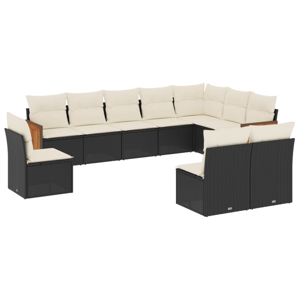 10 részes fekete polyrattan kerti ülőgarnitúra párnákkal 2