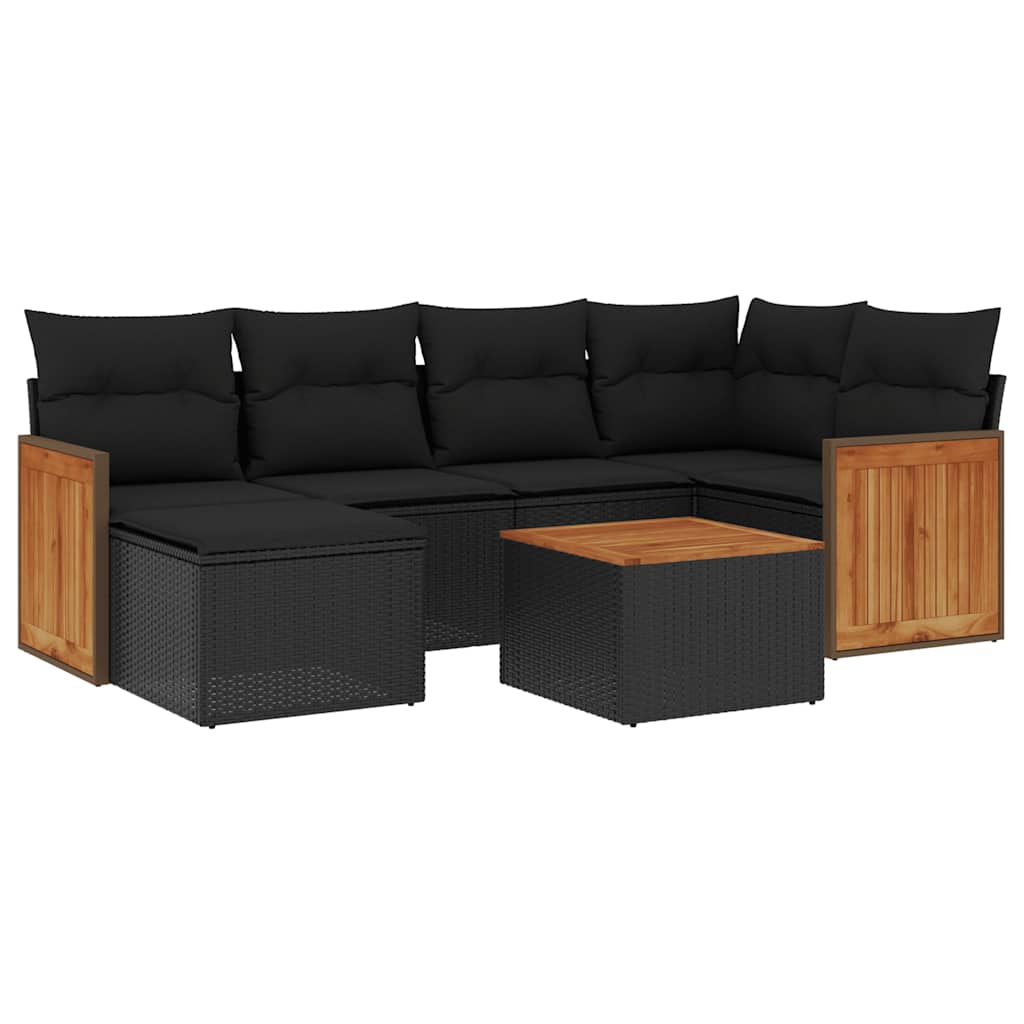7 részes fekete polyrattan kerti ülőgarnitúra párnával 2