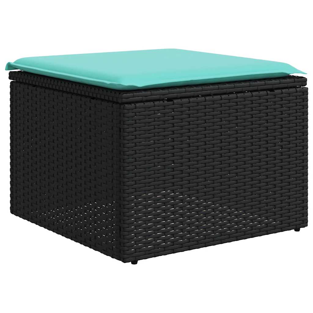 7 db fekete polyrattan kerti kanapégarnitúra párnákkal 6