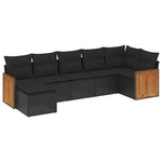 7 részes fekete polyrattan kerti ülőgarnitúra párnával 2