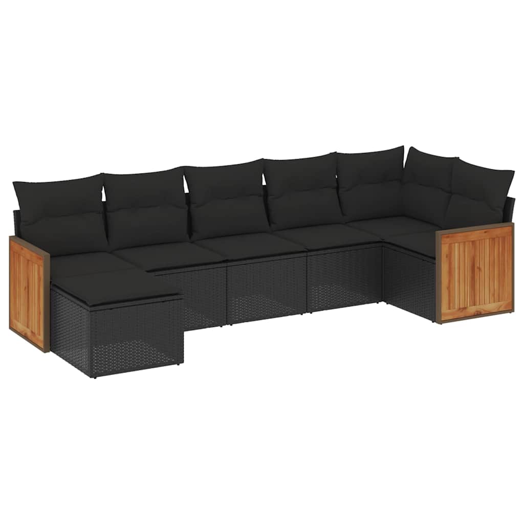 7 részes fekete polyrattan kerti ülőgarnitúra párnával 2