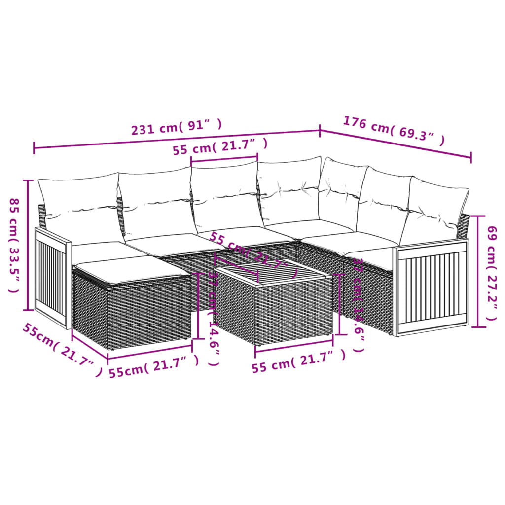 8 részes szürke polyrattan kerti ülőgarnitúra párnákkal 9