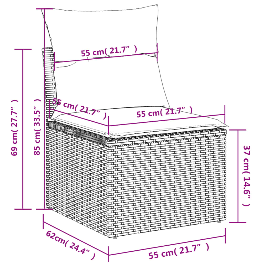 8 részes szürke polyrattan kerti ülőgarnitúra párnákkal 10