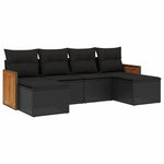 6 részes fekete polyrattan kerti ülőgarnitúra párnákkal 2
