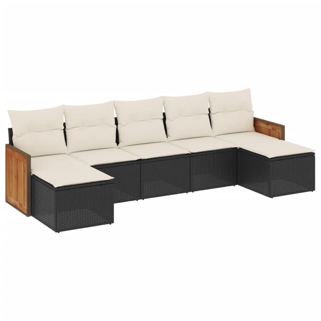 7 részes fekete polyrattan kerti ülőgarnitúra párnával 2