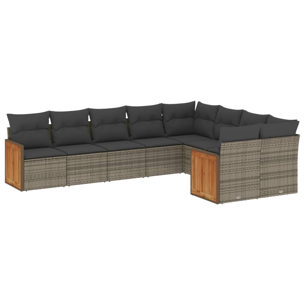 9 részes szürke polyrattan kerti ülőgarnitúra párnákkal 2