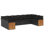 10 részes fekete polyrattan kerti ülőgarnitúra párnákkal 2