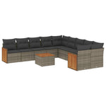 11 részes szürke polyrattan kerti ülőgarnitúra párnákkal 2