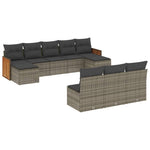 10 részes szürke polyrattan kerti ülőgarnitúra párnákkal 2