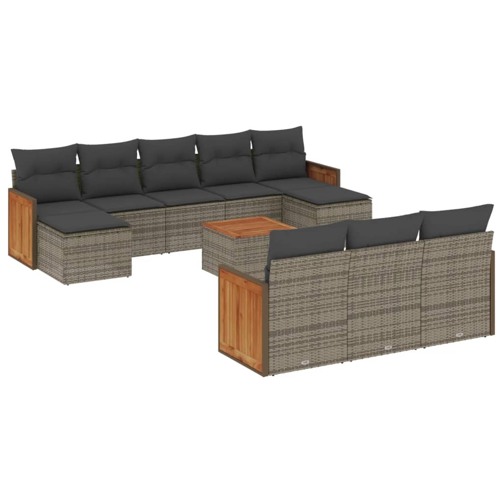 11 részes szürke polyrattan kerti ülőgarnitúra párnákkal 2