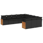 11 részes fekete polyrattan kerti ülőgarnitúra párnákkal 2