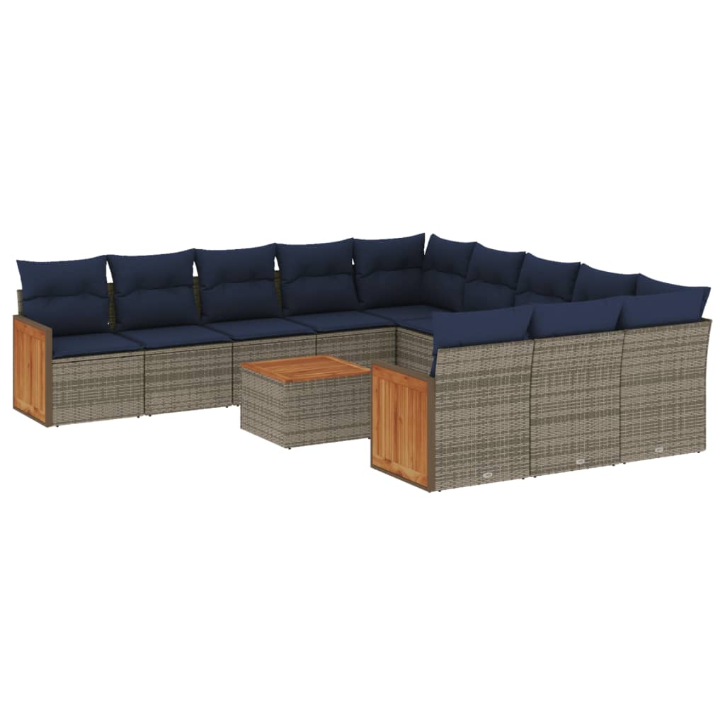 12 db szürke polyrattan kerti kanapégarnitúra párnákkal 2