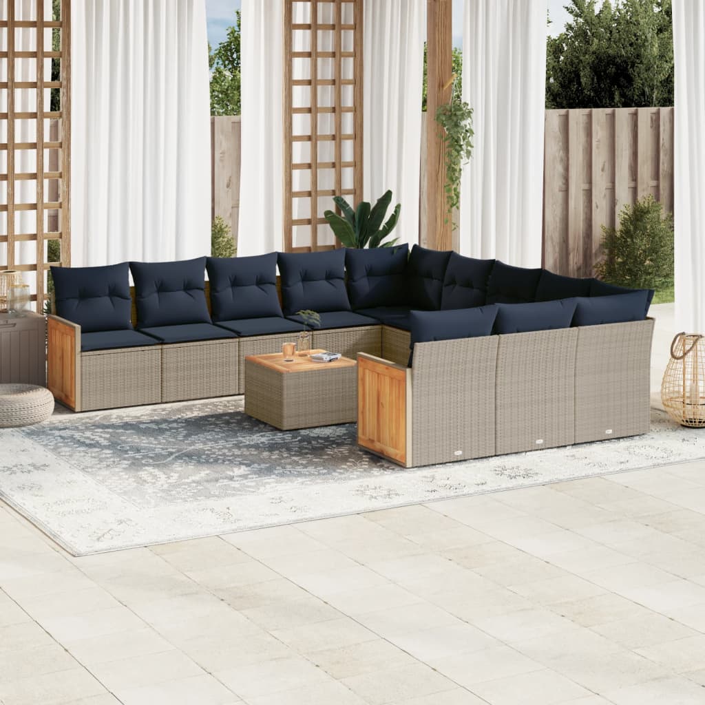 12 db szürke polyrattan kerti kanapégarnitúra párnákkal