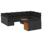 13 részes fekete polyrattan kerti ülőgarnitúra párnákkal 2