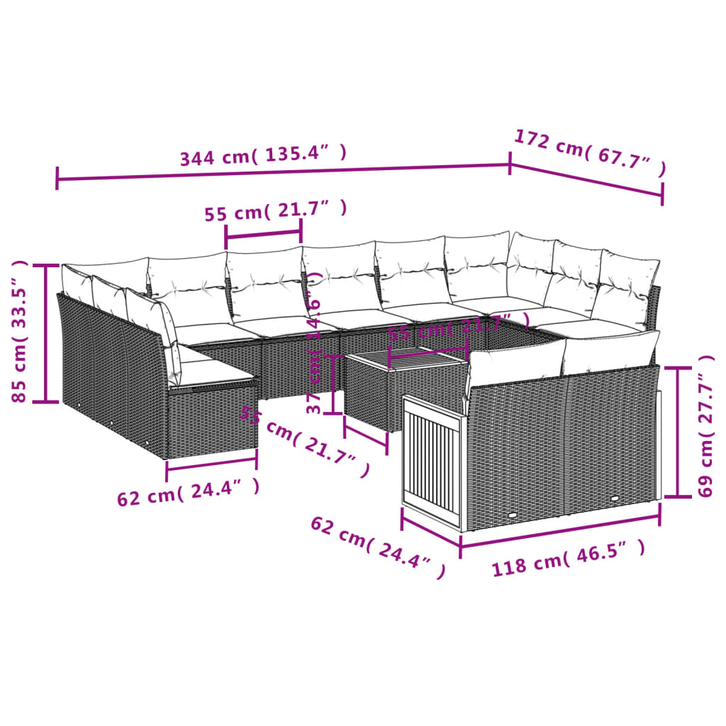 12 db szürke polyrattan kerti kanapégarnitúra párnákkal 9
