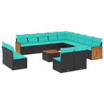 14 db fekete polyrattan kerti kanapégarnitúra párnákkal 2