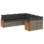 8 részes szürke polyrattan kerti ülőgarnitúra párnákkal 2