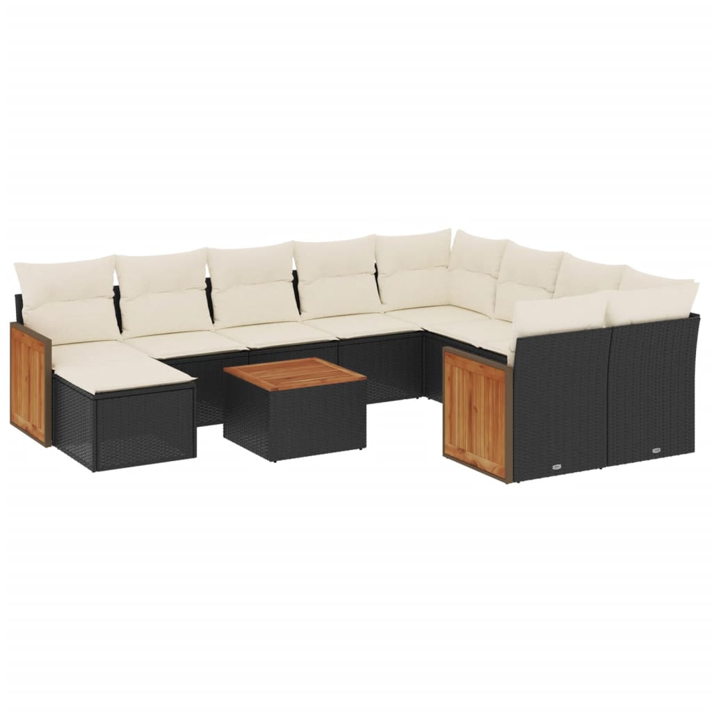11 részes fekete polyrattan kerti ülőgarnitúra párnákkal 2