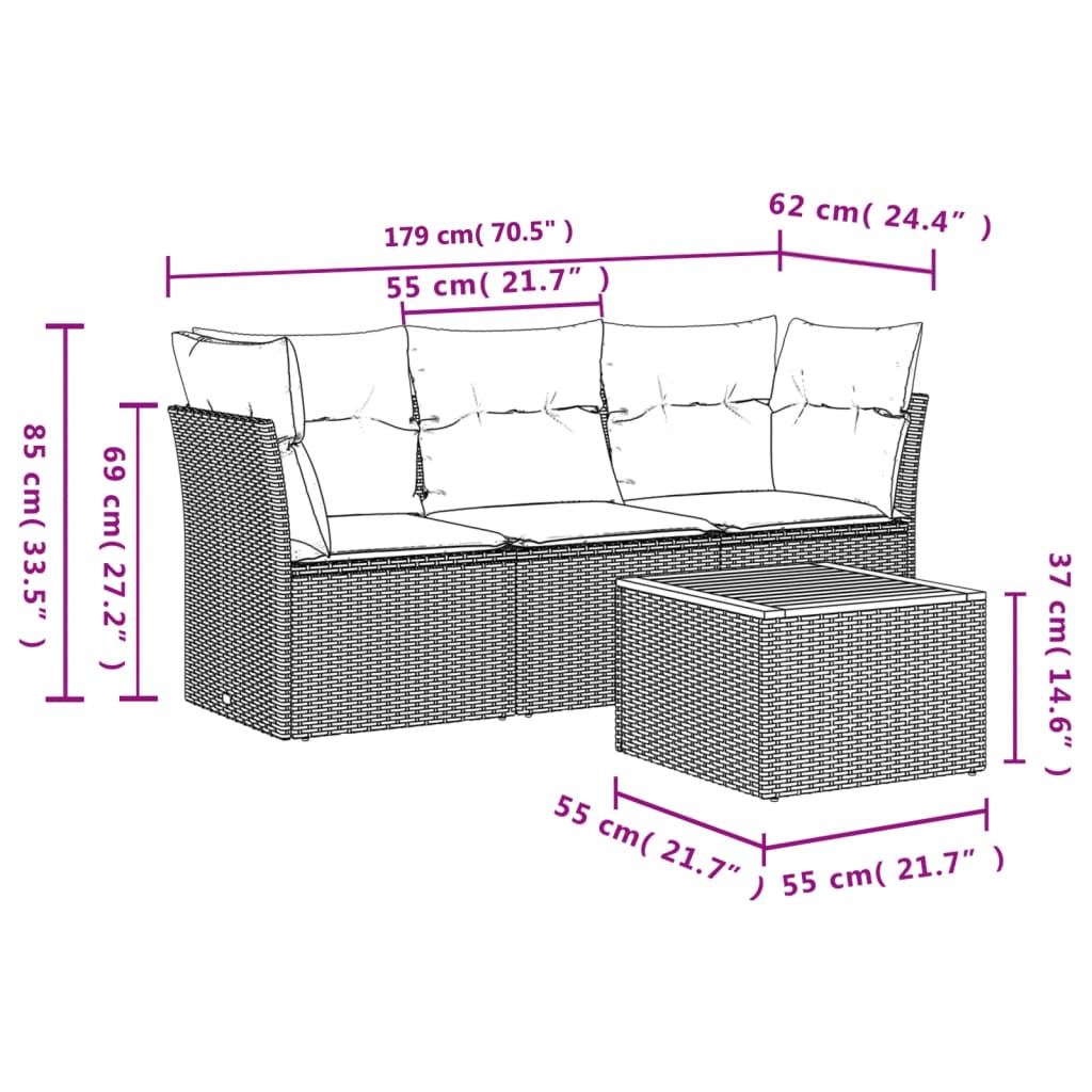 4 részes szürke polyrattan kerti ülőgarnitúra párnákkal 3