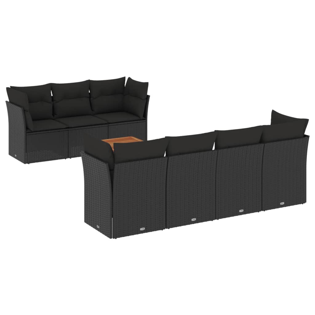 8 részes fekete polyrattan kerti ülőgarnitúra párnákkal 2