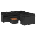 9 részes fekete polyrattan kerti ülőgarnitúra párnákkal 2