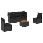 6 részes fekete polyrattan kerti ülőgarnitúra párnákkal 2