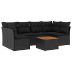 7 részes fekete polyrattan kerti ülőgarnitúra párnával 2
